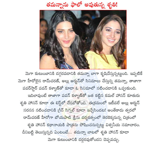 shruti hassan,tamanna,shruti hassan with tamanna,mega family,mega heroines,shruti hassan follows tamanna,hot actress tamanna,cute actress shruti hassan,shruti hassan with tammu,mega family heroes movies,shruti hassan goes to mega camp  shruti hassan, tamanna, shruti hassan with tamanna, mega family, mega heroines, shruti hassan follows tamanna, hot actress tamanna, cute actress shruti hassan, shruti hassan with tammu, mega family heroes movies, shruti hassan goes to mega camp